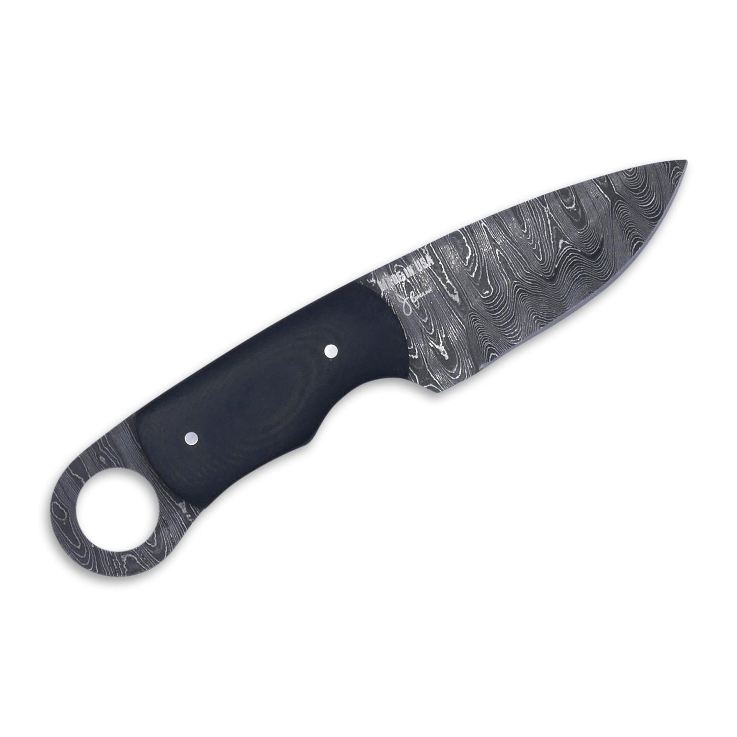 Honey Badger - Damascaus Fixed Blade / Black G-10 handle / Red Liner - Crimson Tactical