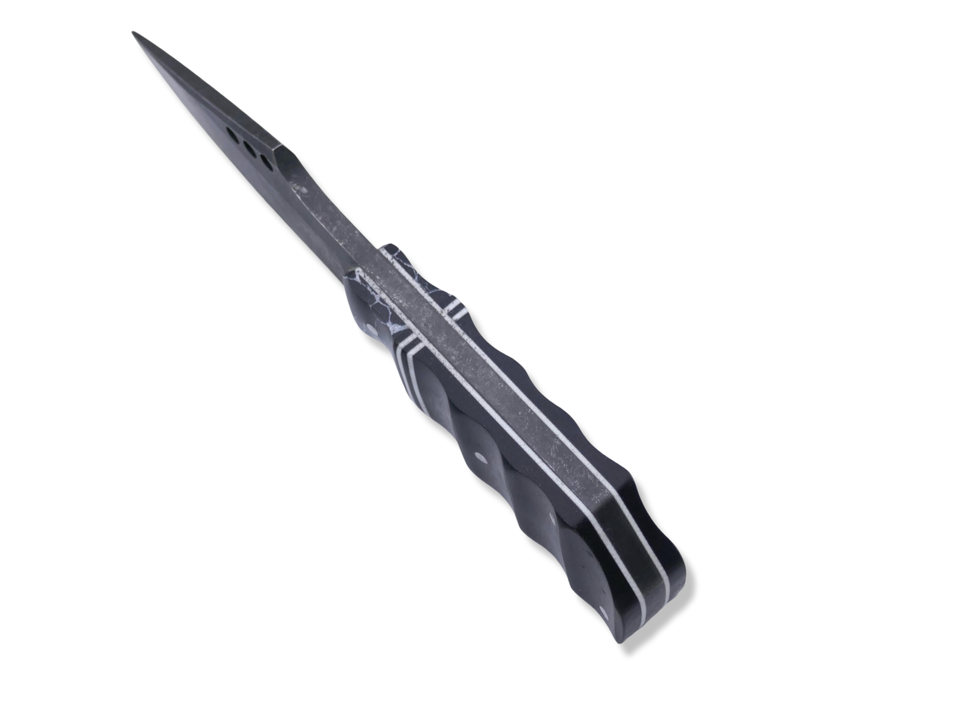 The Duke Custom 1 of 1 - Dark Stonewash Finish / Tru Stone Front / Black + White G-10 Splits / White G-10 Liner - SHEATH INCLUDED