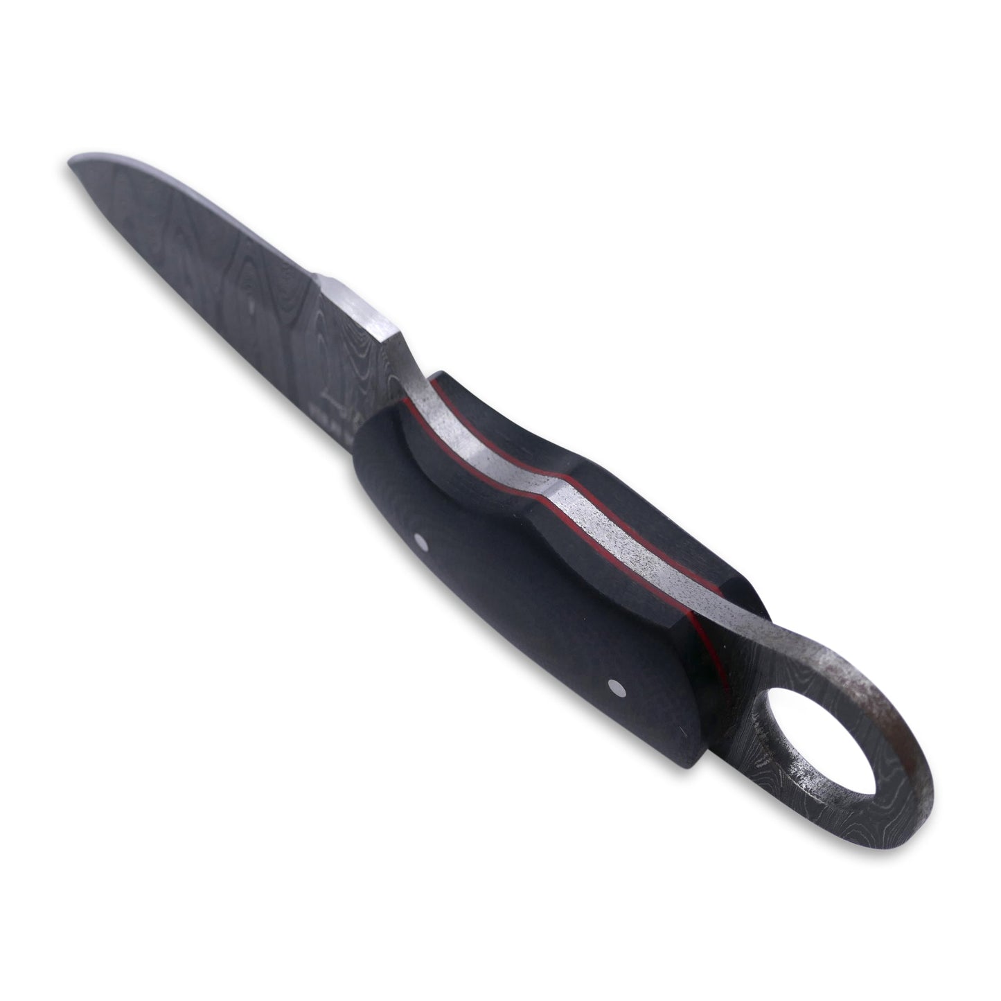Honey Badger - Damascaus Fixed Blade / Black G-10 handle / Red Liner - Crimson Tactical