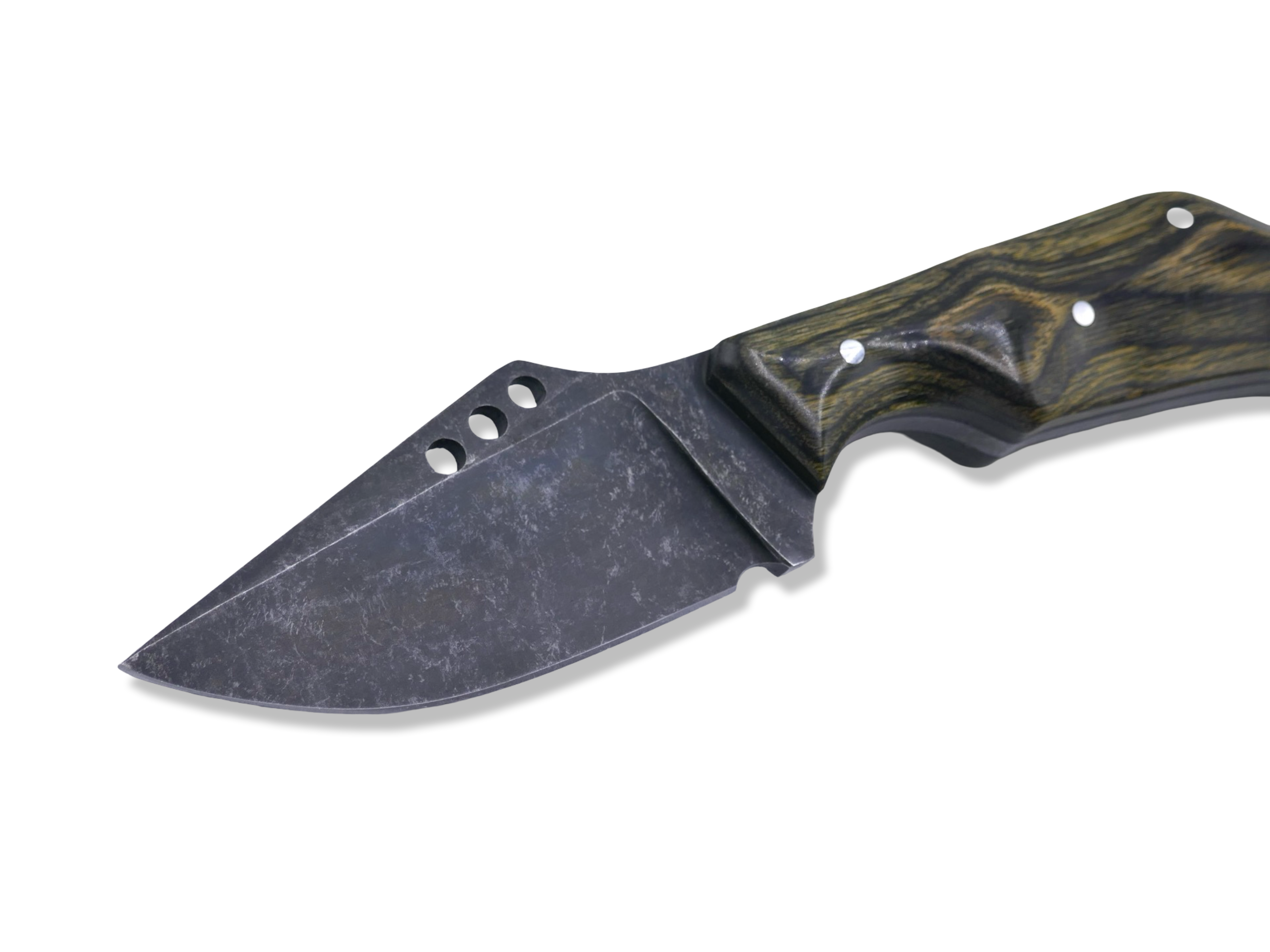 The Duke Custom 1 of 1 - Hollow Grind / Dark Stonewash / Dyma OD Green Wood Handle / SHEATH INCLUDED