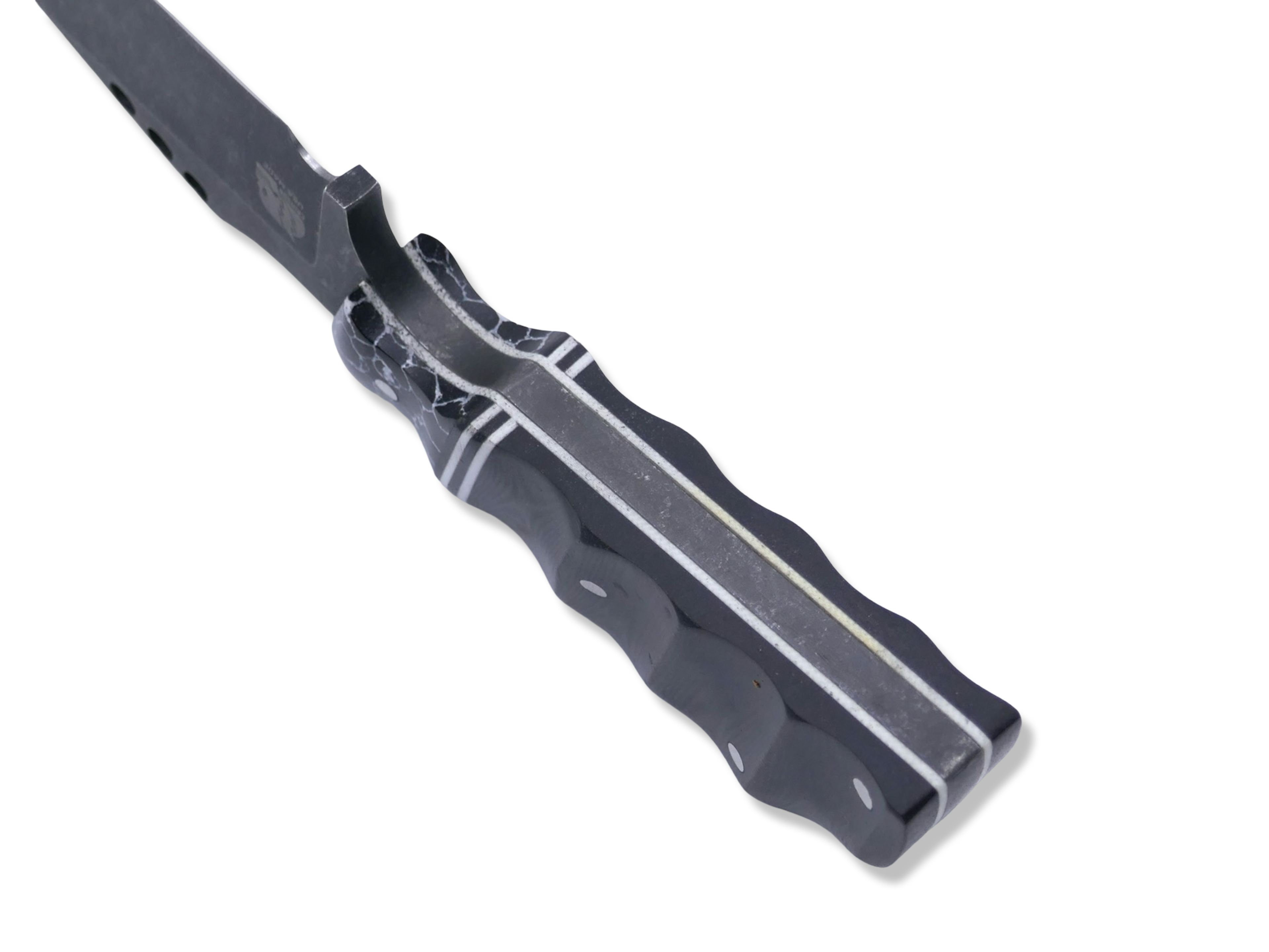 The Duke Custom 1 of 1 - Dark Stonewash Finish / Tru Stone Front / Black + White G-10 Splits / White G-10 Liner - SHEATH INCLUDED