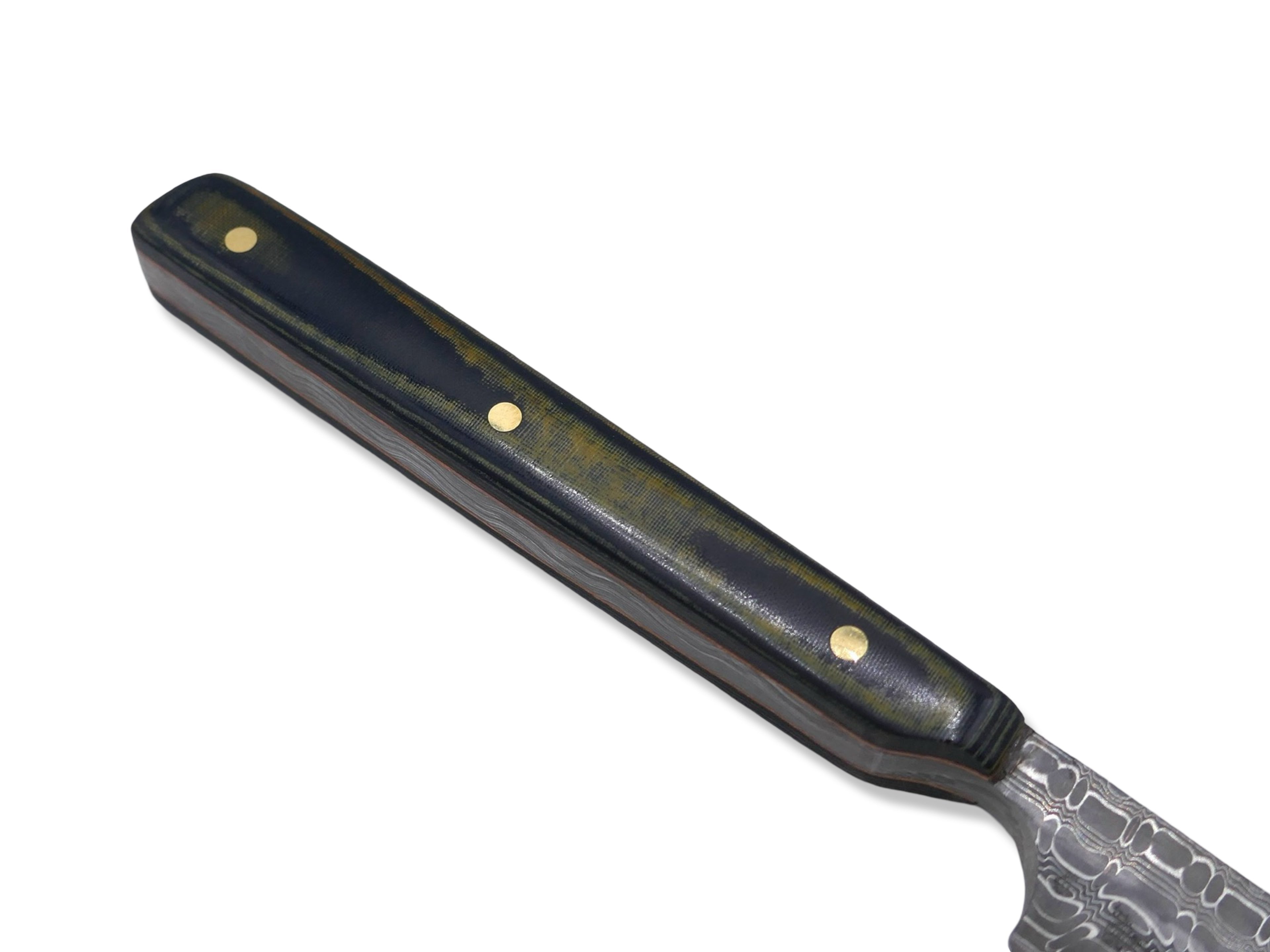 Tanto Scalpel - Vegas Forge Stainless Reptilian San Mai / 70’s Westinghouse Tan / Black Canvas Micarta