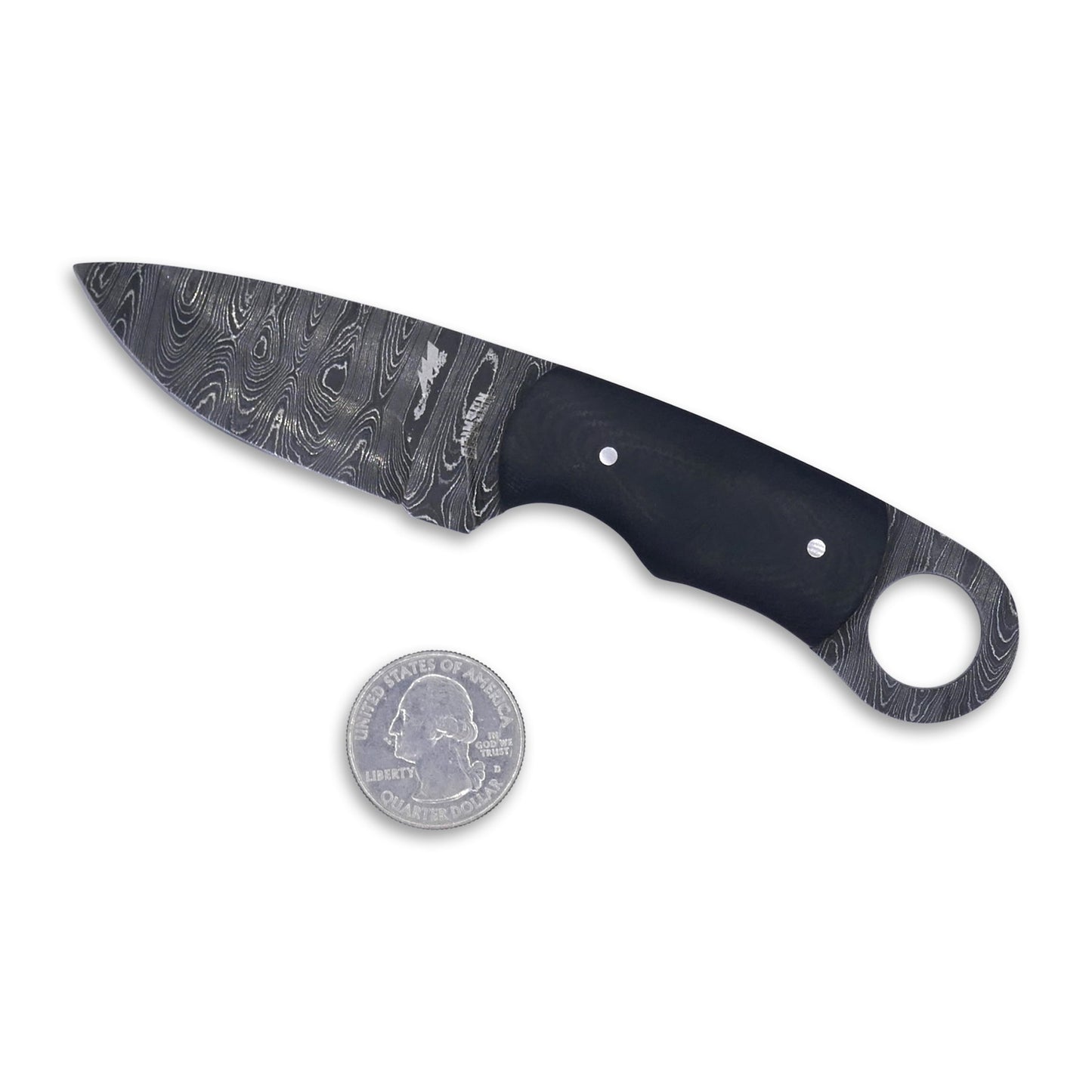 Honey Badger - Damascaus Fixed Blade / Black G-10 handle / Red Liner - Crimson Tactical