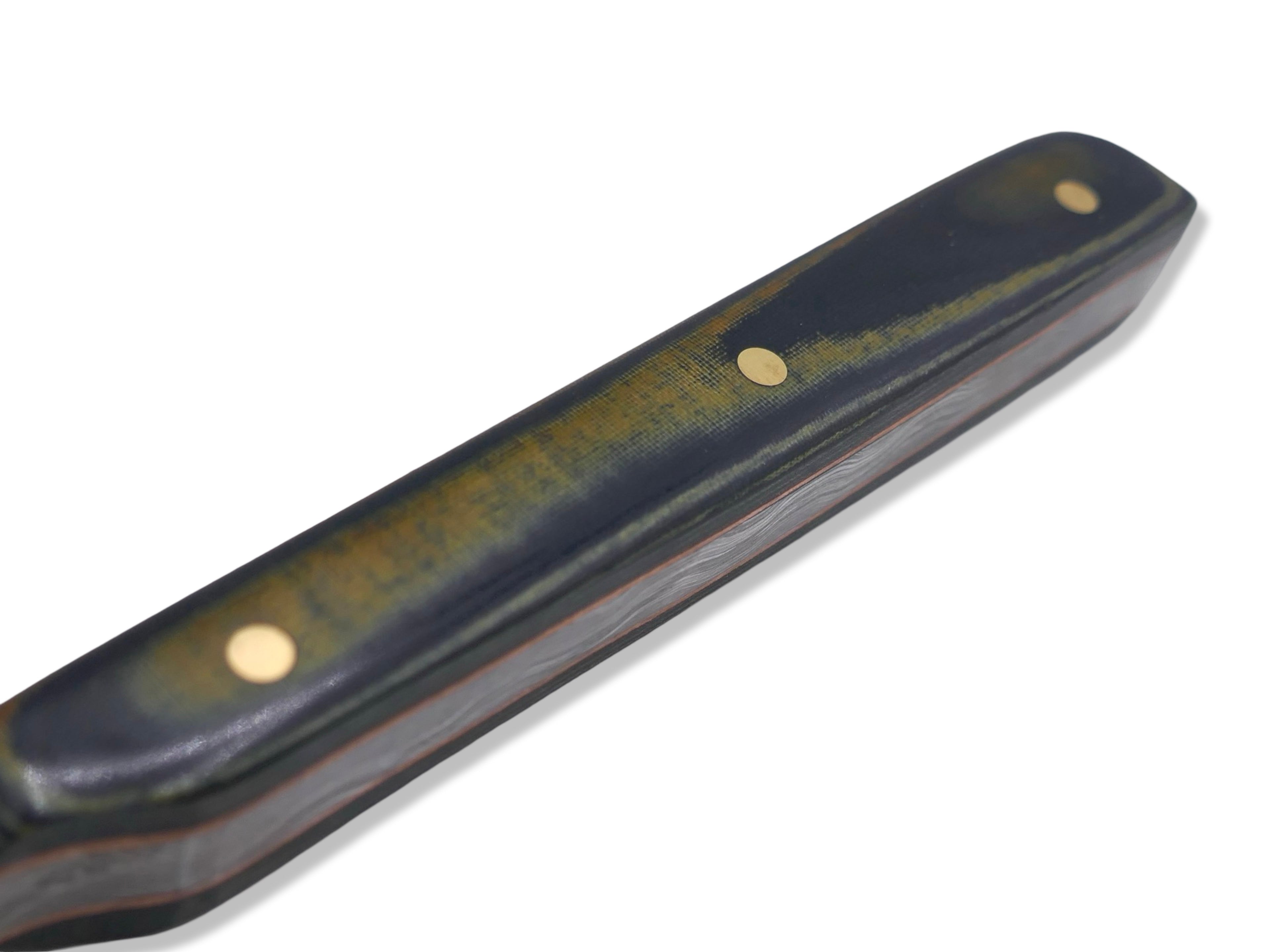 Tanto Scalpel - Vegas Forge Stainless Reptilian San Mai / 70’s Westinghouse Tan / Black Canvas Micarta