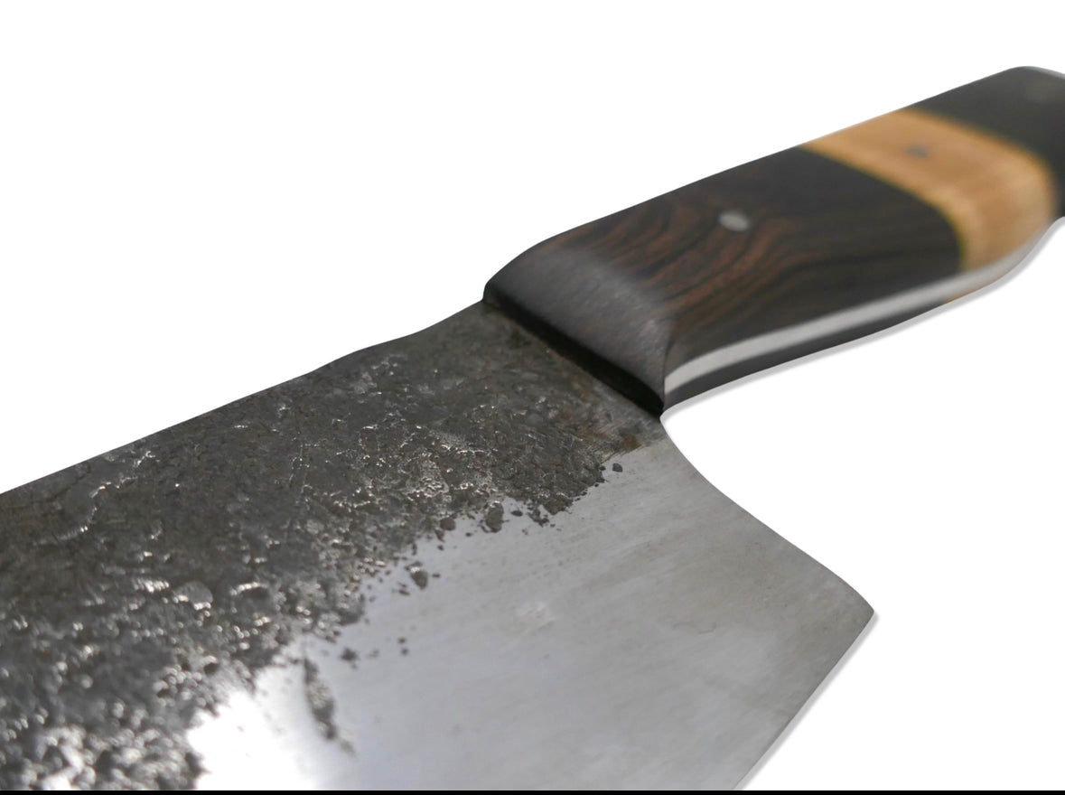 EREBUS - Hand Forged Kitchen Knife / Cocobolo W/ Oak Inlays / Yellow G-10 Inlay