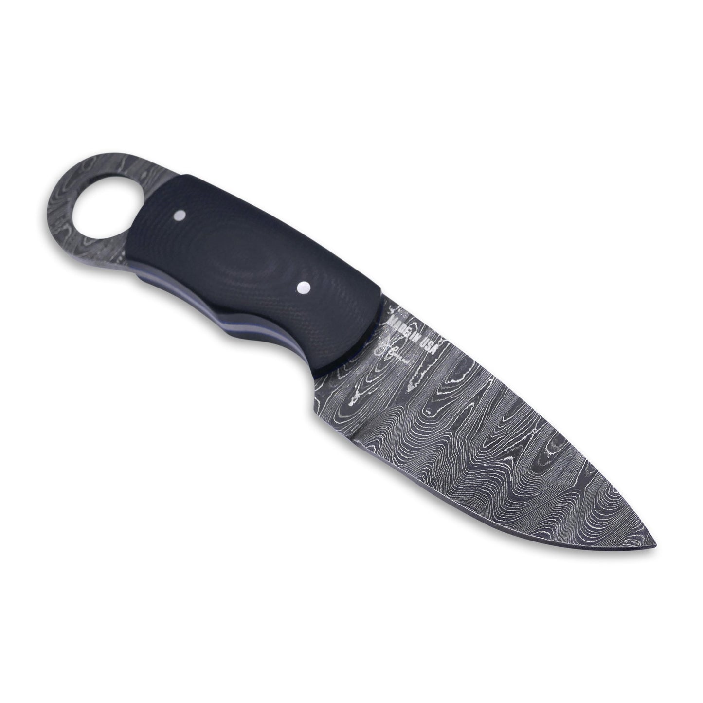 Honey Badger - Damascaus Fixed Blade / Black G-10 handle / Red Liner - Crimson Tactical