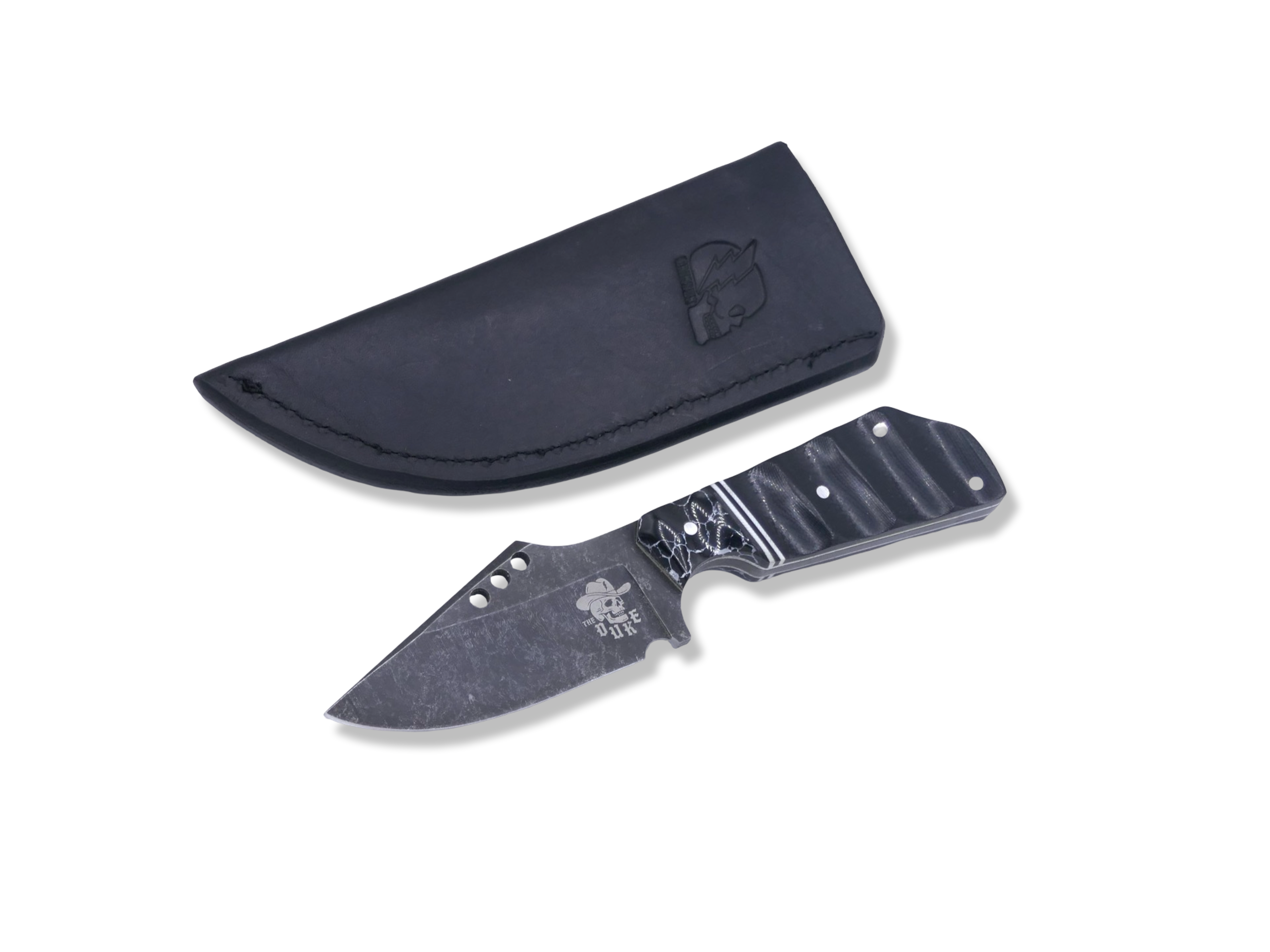 The Duke Custom 1 of 1 - Dark Stonewash Finish / Tru Stone Front / Black + White G-10 Splits / White G-10 Liner - SHEATH INCLUDED