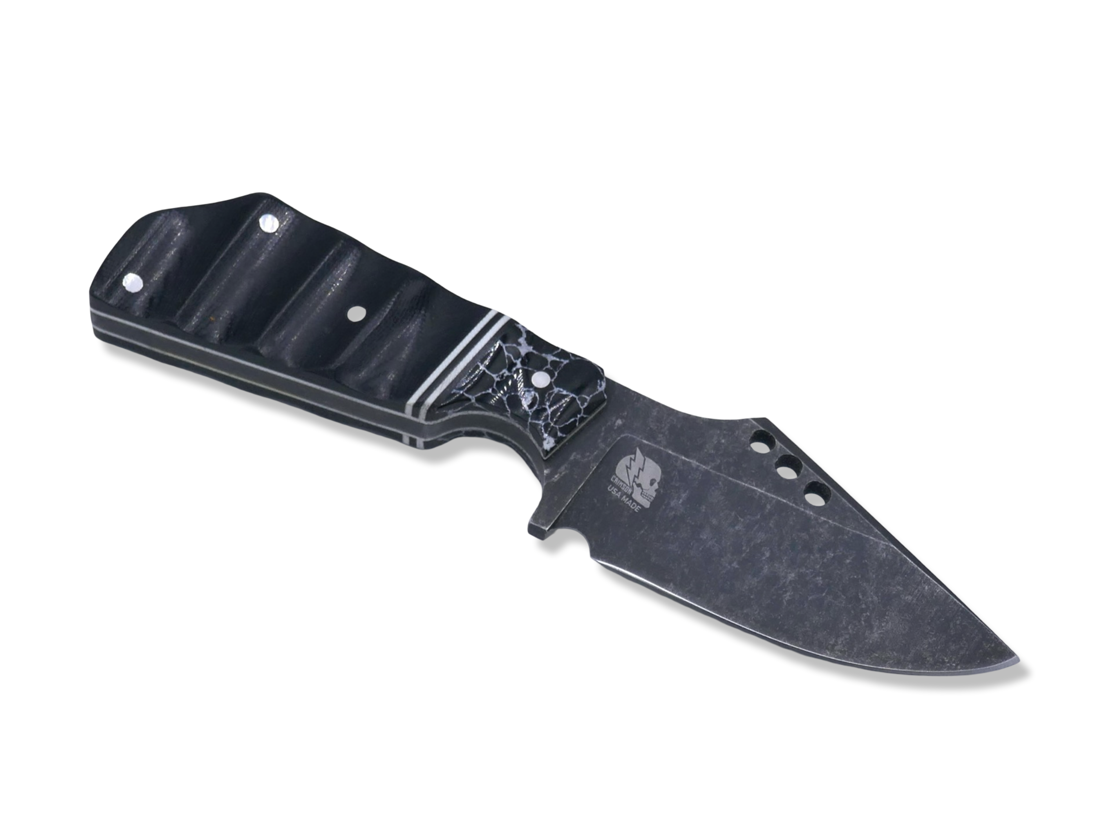 The Duke Custom 1 of 1 - Dark Stonewash Finish / Tru Stone Front / Black + White G-10 Splits / White G-10 Liner - SHEATH INCLUDED