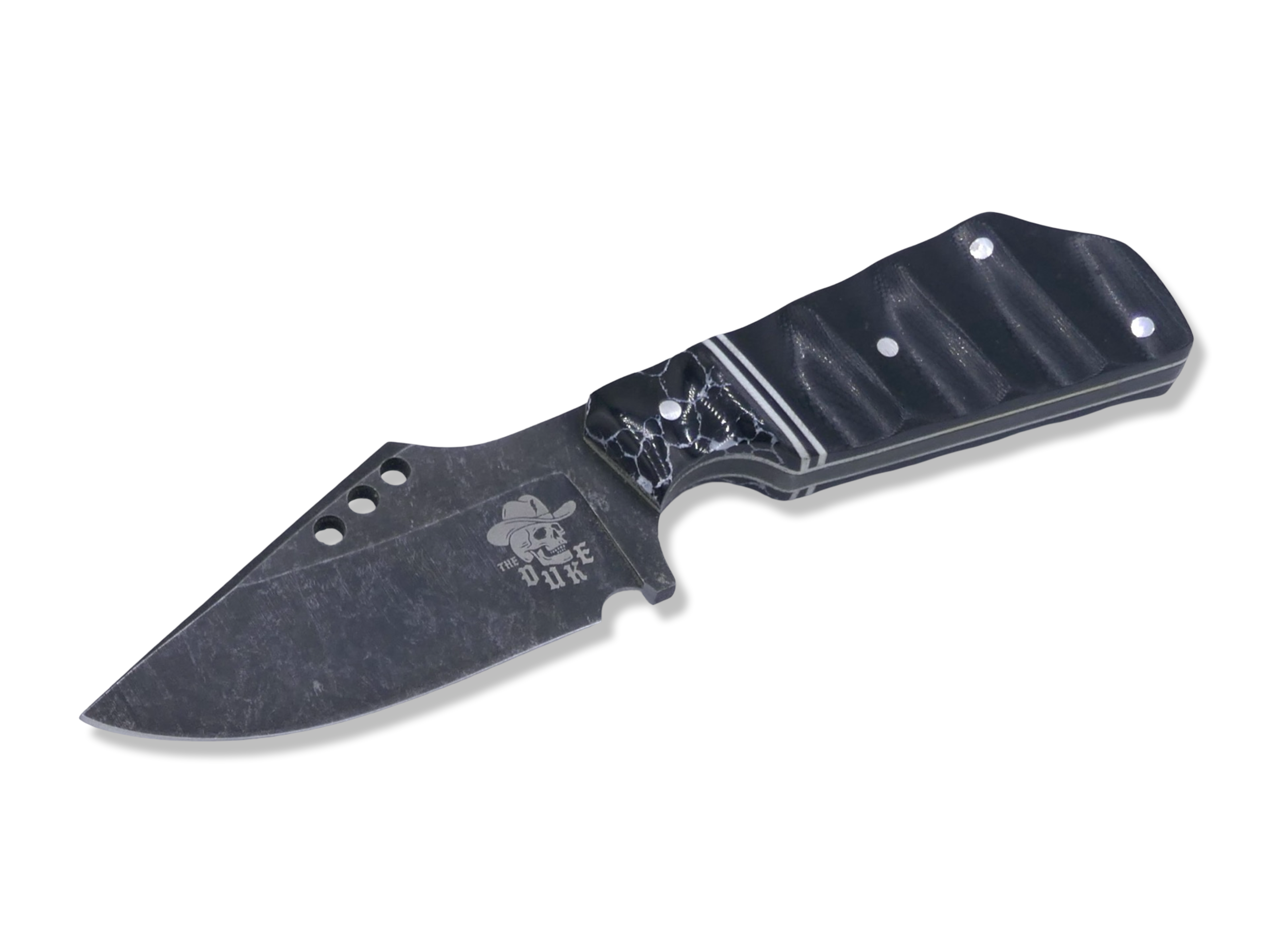 The Duke Custom 1 of 1 - Dark Stonewash Finish / Tru Stone Front / Black + White G-10 Splits / White G-10 Liner - SHEATH INCLUDED